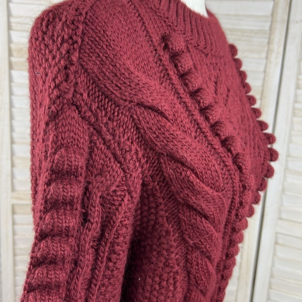 Anthropologie Maroon Chunky Cable Knit Cropped Sweater XS - Picture 6 of 12